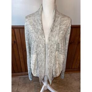 Womens Anthropologie‎ Saturday Sunday Gray Cream Lace Quilted Open Cardigan L